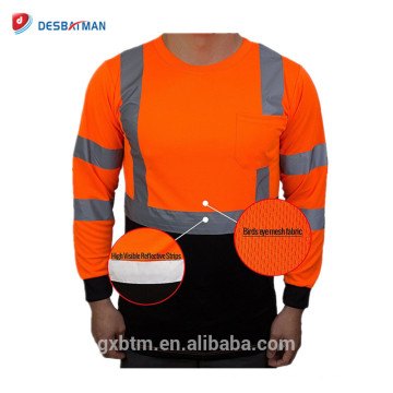 ANSI Classe 3 Umidade Wicking 100% Poliéster Birdseye Malha Hi Vis Alta Visibilidade Reflexiva Segurança T-shirt